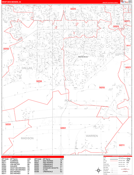 West Des Moines Zip Code Wall Map